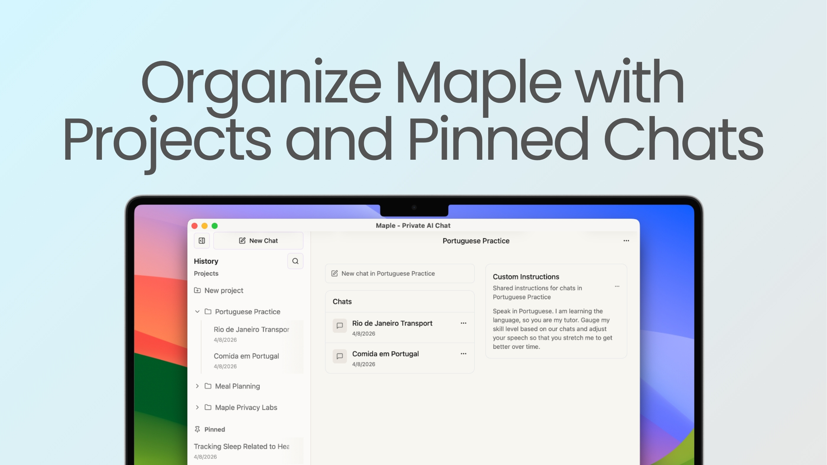 Pinned Cache Organize Maple with Projects and Pinned Chats